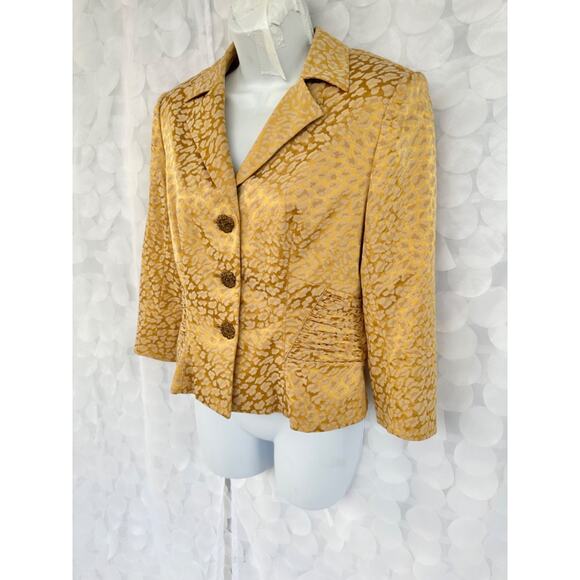 Vintage Kay Unger GOLD Damask Animal Print Blazer Jacket Evening Size 6 Formal - Picture 3 of 11